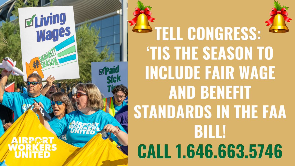 The year is coming to a close and airport service workers like baggage handlers and cabin cleaners STILL have not been guaranteed good wage & benefits standards. Call Congress and demand they act by December 31st: 1-646-663-5746