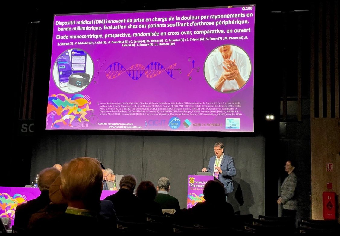 Les résultats de l’étude clinique #EPIKARTHROSE ont été présentés par <a href="/LaurentGrange/">laurent grange</a> , rhumatologue #CHUGrenobleAlpes , au Congrès de la #SFR2023  . Cette étude a évalué l’efficacité du bracelet Remedee,chez des patients souffrant d’arthrose.effet + sur douleur et sommeil