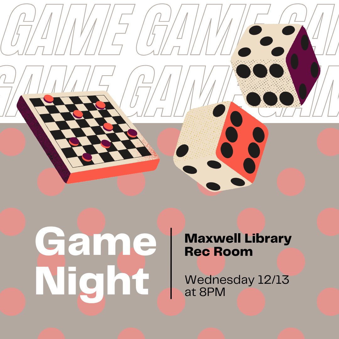 Join us for game night in the library rec room this Wednesday 12/13 at 8PM

#destressweek2023 #gamenight