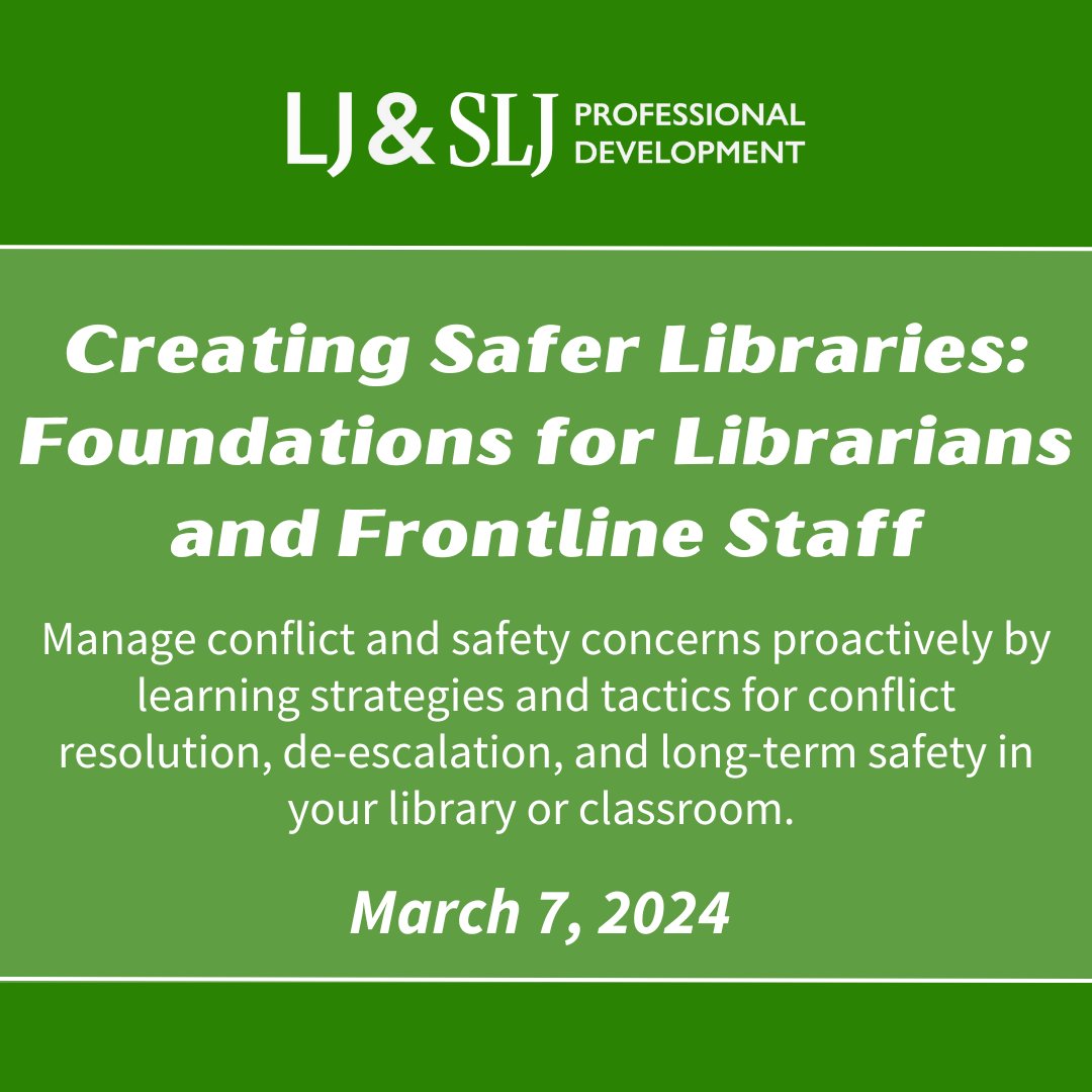 LJ_SLJEvents's tweet image. Empower your library: Join us for two critical online courses on safety in 2024. View our full lineup: hubs.la/Q02cHBZJ0 #LibrarySafety #SaferLibraries