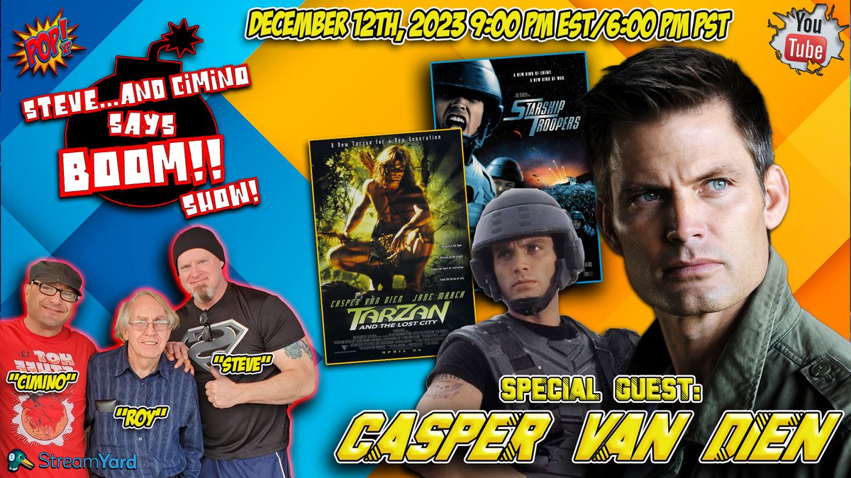 Tonight at 9:00 PM EST, we go LIVE with one of my ALL-TIME favorite actors...Casper Van Dien!! Join myself, John Cimino, and Steven Houston as we chat with Casper about life, his career, his current endeavors, and so much more! As always, please join us in the LIVE chat and ask