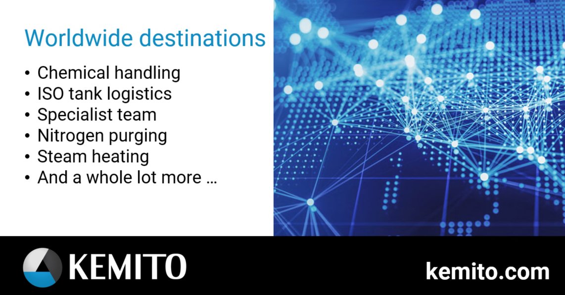 KEMITO_ISOTanks's tweet photo. Our logistics team specialises in handling chemicals and the logistics of ISO tanks to worldwide destinations.
Visit our website for more information.
https://t.co/YRQ4Kvqn8x
#ISOtanks #Chemical #Logistics https://t.co/Ov5cJGZic2