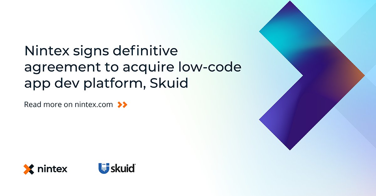 [NEWS] Nintex reaches a definitive agreement to acquire @skuidify, a low-code application development product with easy design and build capabilities for operational leaders. bit.ly/48enQ1v

#LifeAtNintex #Skuid #LowCode #AppDev #ProcessAutomation #ProcessIntelligence
