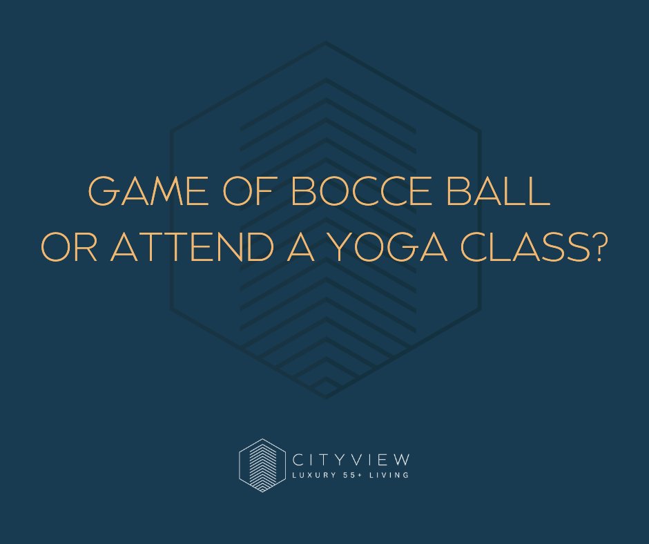 Bocce Ball or Yoga? Here at #CityView, you can do both! With luxury amenities and attentive on-site management, residents can enjoy free time on their terms. 

#CityView #OnYourTerms #FishersIN #Luxury55Living #ActiveAdult