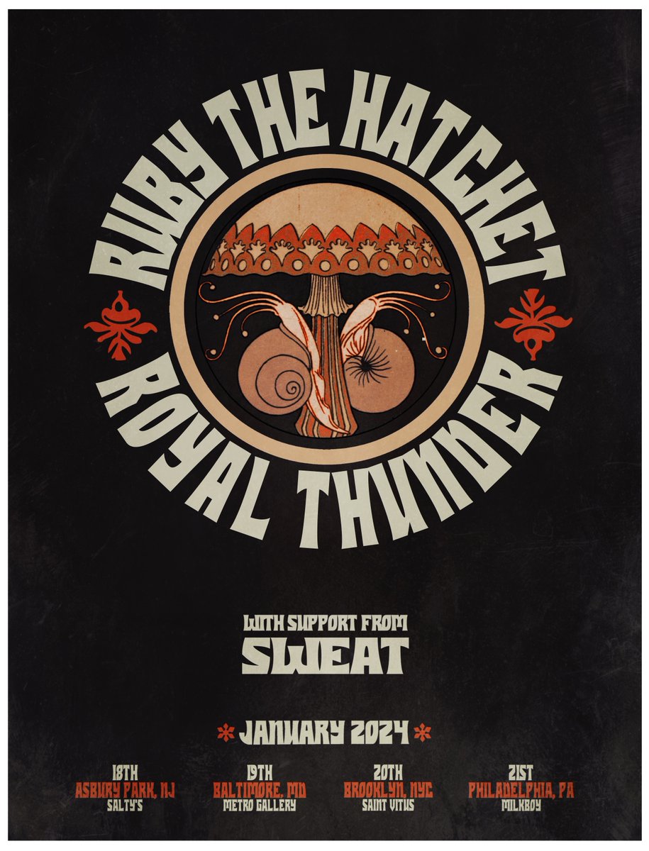 January 2024 East Coast run with @RoyalThunderAtl (Co-Headline) & Sweat! Tickets on sale Fri, December 15 @ 10am EST! 1/18 - Asbury Park, NJ @ Salty’s Beach Bar 1/19 - Baltimore, MD @ Metro Gallery 1/20 - Brooklyn, NY @ Saint Vitus 1/21 - Philadelphia, PA @ Milk Boy