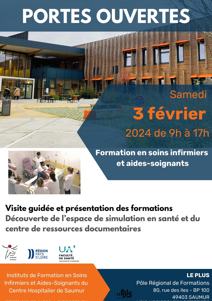 📅 Rendez-vous à l'IFSI-IFAS de Saumur le 3 février 2024 pour découvrir nos instituts de formation et rencontrer nos formateurs !
