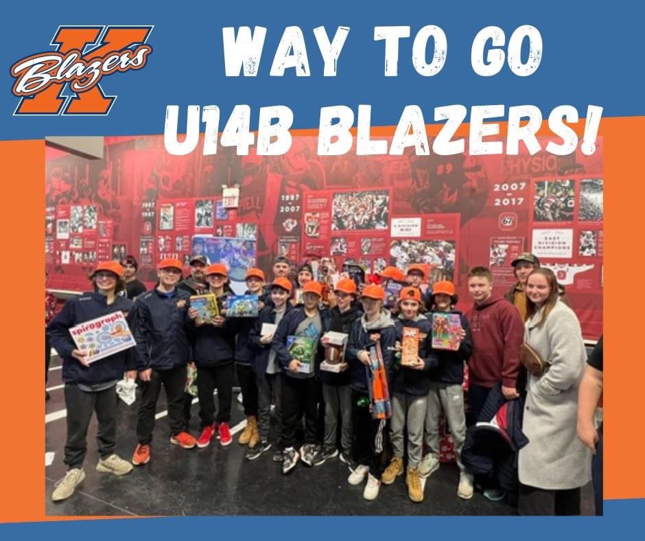 Over the weekend the U14B Blazers attended an Ottawa 67's game and made donations to a toy drive in support of the local community. Well done Blazers!