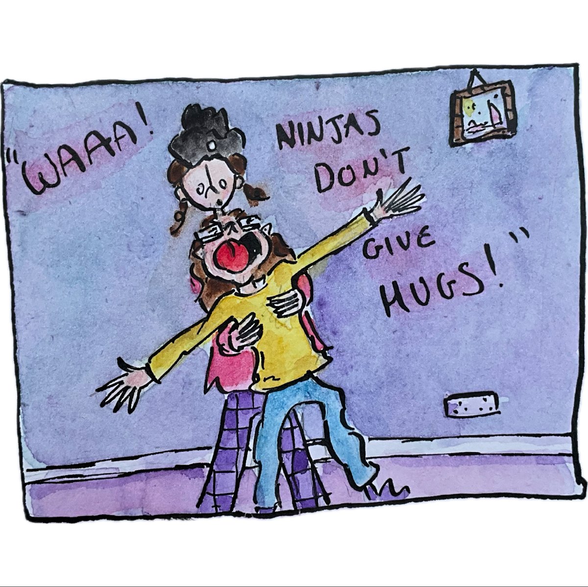 She really doesn’t like hugs! #hug #watercolour #parent #parentinglife #parenting #sisters #sisterlove #doodles #doodling #doodlediary #artdiary #artjournal #sisterhugs #parentlife #hugs #journalart #art #familyfun  #doodler #daughters #daughterlove #familylife #family #familyhug