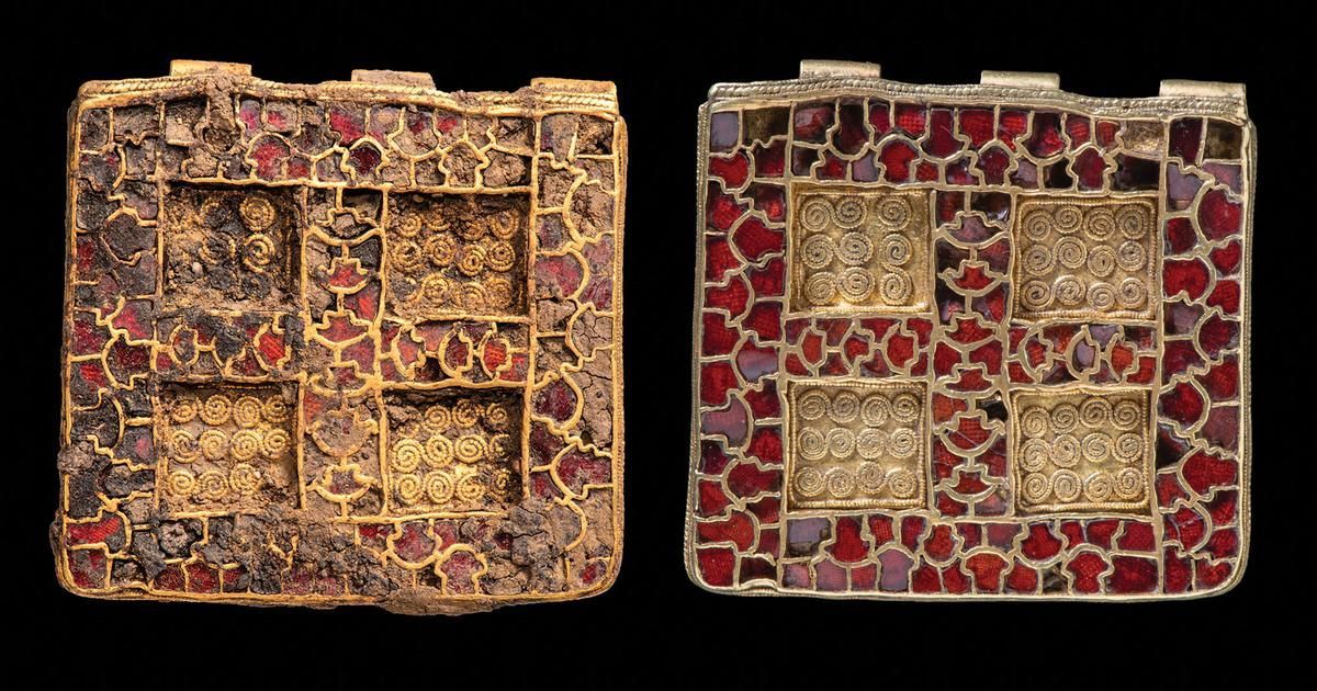 Harpole Burial update!

Last year we announced the discovery of an extraordinary burial which included an astounding gold, gemstone and glass necklace and a large, unique cross.

Now, after months of painstaking work, we can share what we’ve found so far!