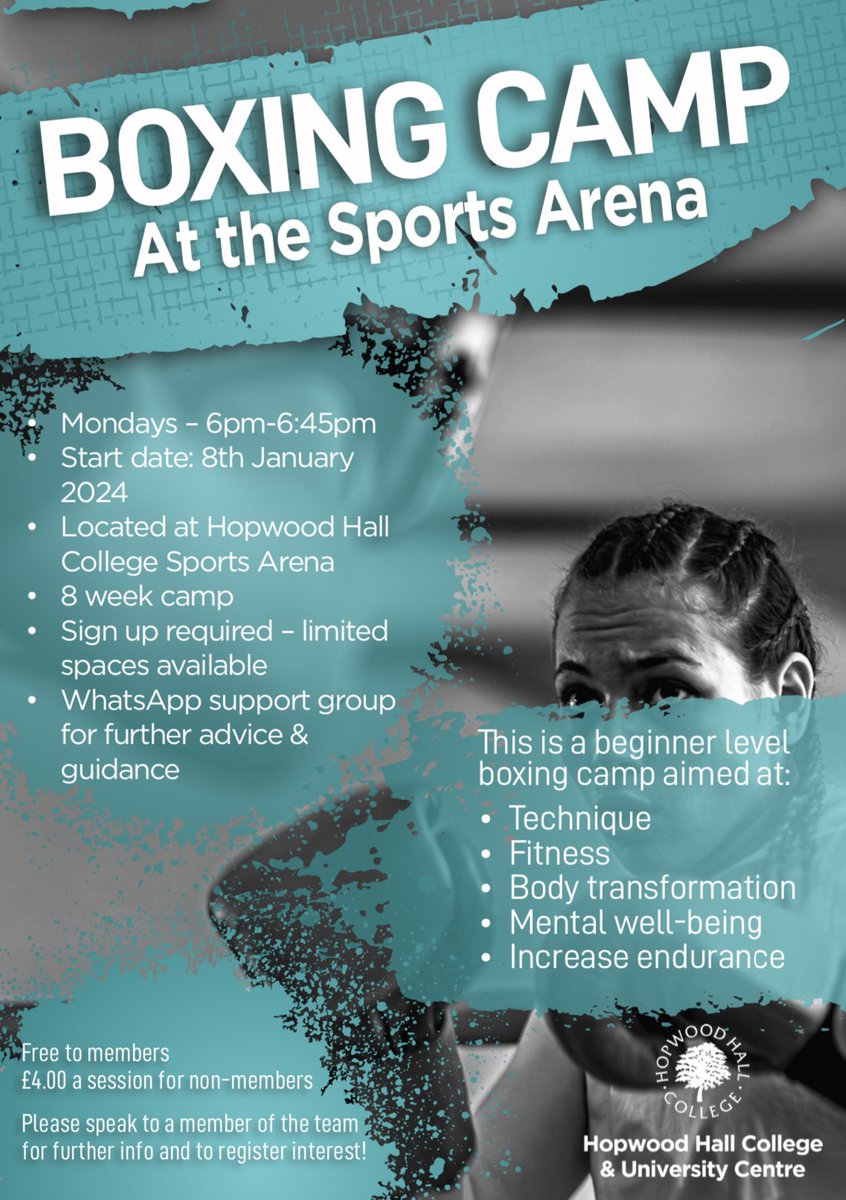 New timetable for our classes starting in January 2024, lots to choose from for all abilities. Take advantage of our free trials and try a class! 

There’s also spaces left to book on our 8 week camps, to register interest drop us a message or contact the Arena. 

<a href="/hopwoodhall/">Hopwood Hall College</a>