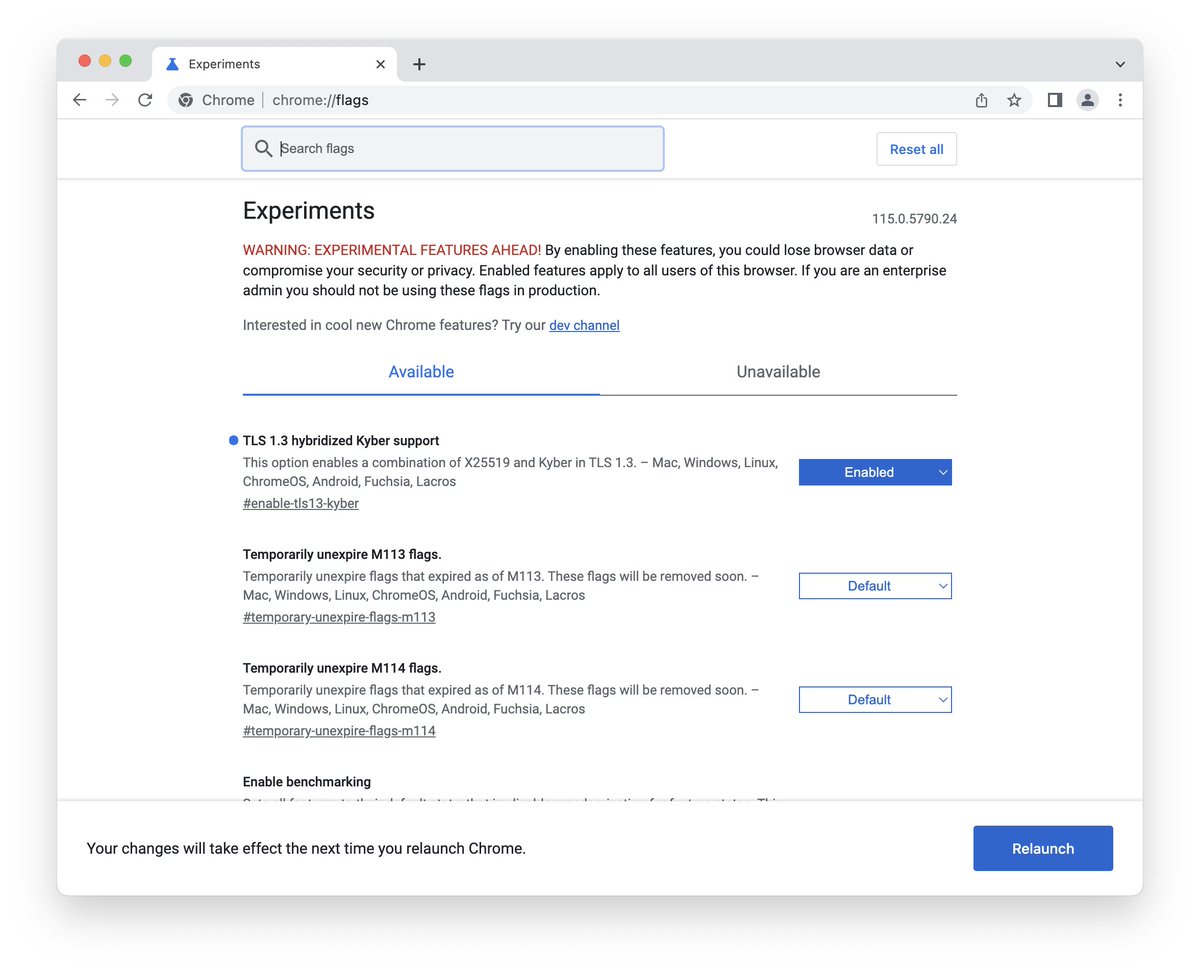 If you don't want to wait, you can enable post-quantum encryption today in Chrome by toggling 'TLS 1.3 hybridized Kyber support' in chrome://flags.