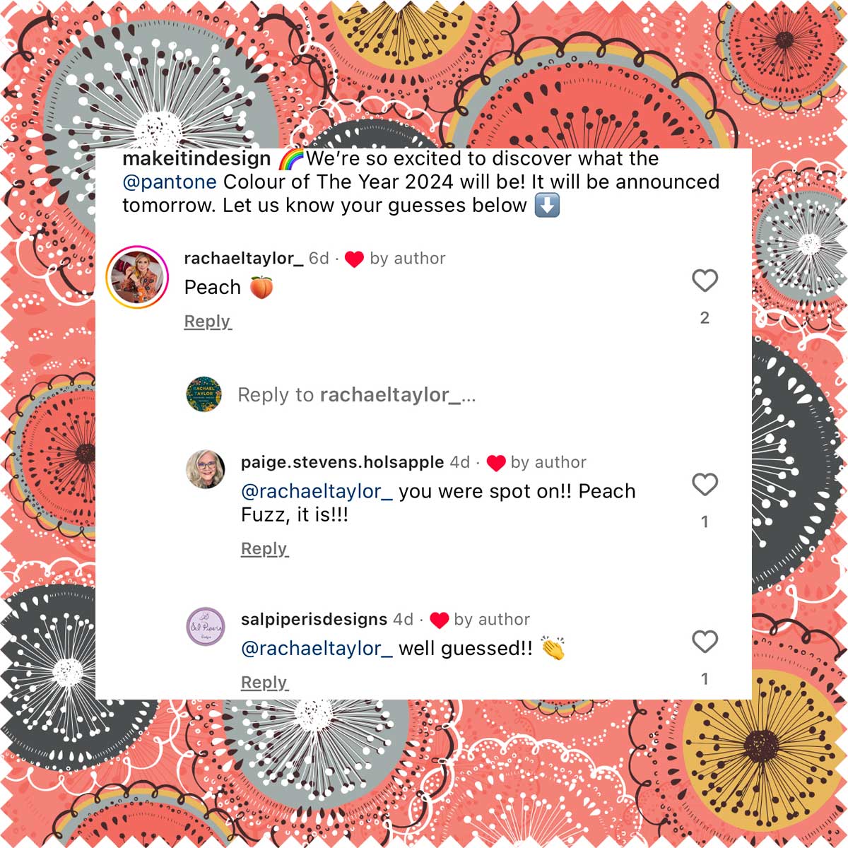 🍑 🎨In case you missed it the <a href="/pantone/">PANTONE</a> Colour of The Year for 2024 is Peach Fuzz and did you know that <a href="/rachael_taylor_/">𝚁𝚊𝚌𝚑𝚊𝚎𝚕 𝚃𝚊𝚢𝚕𝚘𝚛 ® 🧡</a> only went and perfectly guessed it?!

#rachaeltaylorstudio #peachfuzz #pantone #pantonecoloroftheyear #pantonecoloroftheyear2024 #coloroftheyear2024