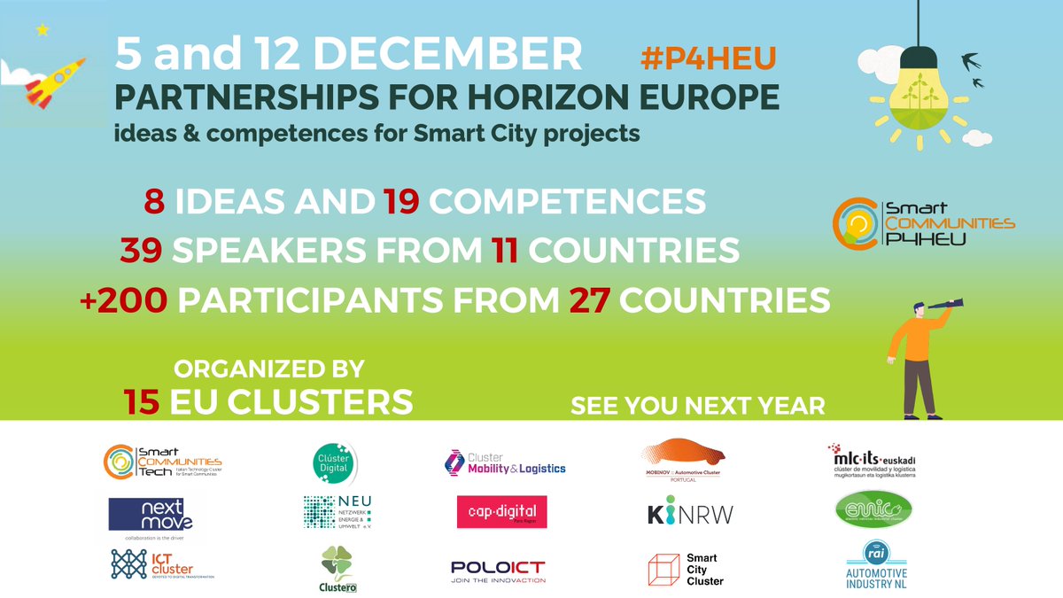 SmartCommunitiesTech (@cluster_smart) on Twitter photo Thank you to all partecipants to #P4HEU
A lot of inputs, ideas and competences on #smartcities. 2b2 events until 20th december ๐
<a href="/HorizonEU/">Horizon Europe ๐ช๐บ</a> <a href="/EU_EISMEA/">EISMEA</a> <a href="/Cluster_Digital/">Clรบster Digital</a> <a href="/mlcluster/">Clรบster de Movilidad y Logรญstica de Euskadi</a>
<a href="/Cap_Digital/">Cap Digital</a> <a href="/smartcityclust/">Smart City Cluster</a> <a href="/poloict/">Polo ICT</a> @mobilitylogisti
<a href="/_KINRW/">KI.NRW</a> <a href="/ictcluster/">ICT Cluster</a> <a href="/ClusterClustero/">Clustero - Romanian Cluster Association</a> Thank you to all partecipants to #P4HEU
A lot of inputs, ideas and competences on #smartcities. 2b2 events until 20th december ๐
<a href="/HorizonEU/">Horizon Europe ๐ช๐บ</a> <a href="/EU_EISMEA/">EISMEA</a> <a href="/Cluster_Digital/">Clรบster Digital</a> <a href="/mlcluster/">Clรบster de Movilidad y Logรญstica de Euskadi</a>
<a href="/Cap_Digital/">Cap Digital</a> <a href="/smartcityclust/">Smart City Cluster</a> <a href="/poloict/">Polo ICT</a> @mobilitylogisti
<a href="/_KINRW/">KI.NRW</a> <a href="/ictcluster/">ICT Cluster</a> <a href="/ClusterClustero/">Clustero - Romanian Cluster Association</a>