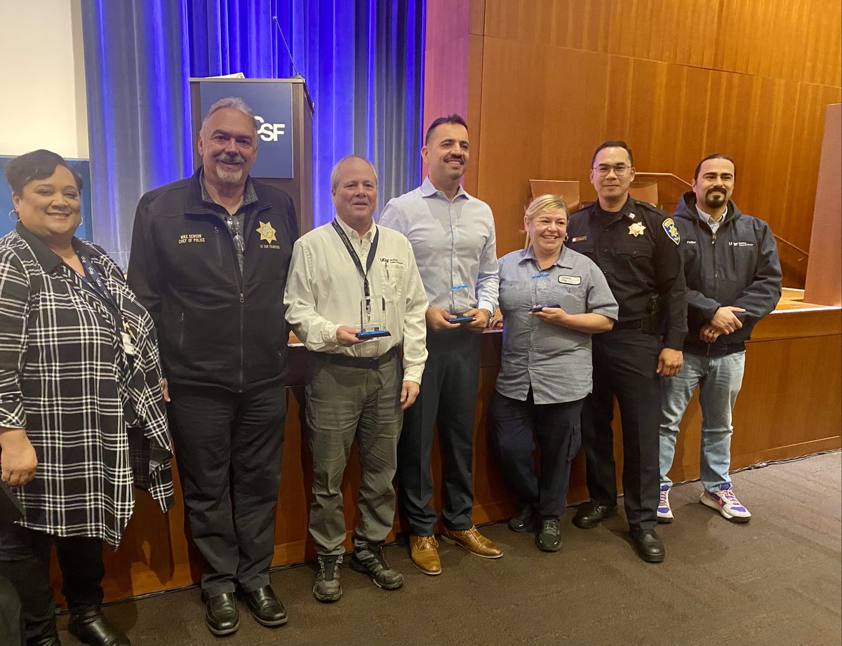 Several UCSF and UCSF Fresno facilities employees were recognized at a recent ceremony organized by the UCSF Police Department. Facilities Manager, Patrick Borg and Senior Custodian Rosalia Elias Lopez were honored as Partners of the Year!