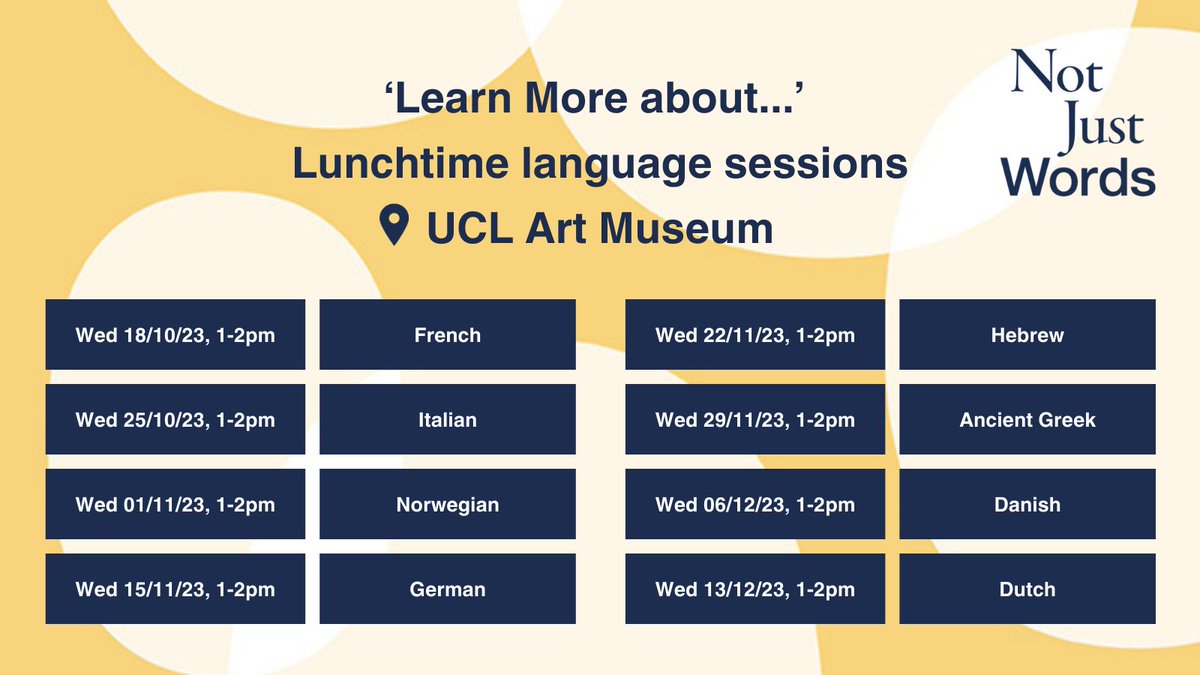 Learn more about… Dutch! It's our final lunchtime language session of 2023! Don’t miss the chance to try out some Dutch with Christine Sas from @UCLSELCS + take a look around the 'Not Just Words' showcase. See you 1pm tomorrow: bit.ly/47i0cke