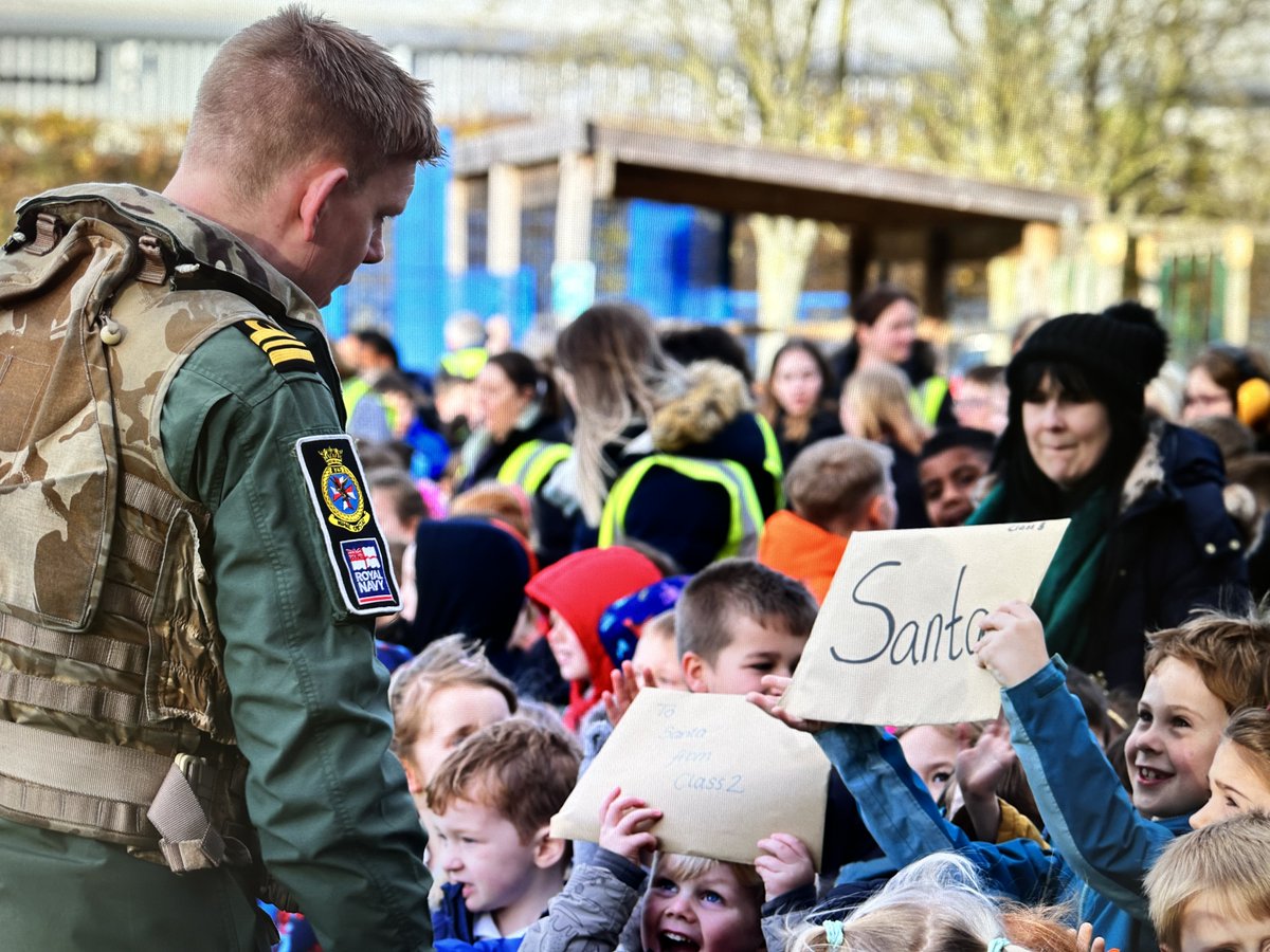 Eyes to the skies for a glimpse of Santa and his upgraded transport… A WMF Wildcat helicopter! 👋 Santa visited some excited local school children to bring some Christmas cheer, leaving Rudolf behind to rest before the big day!🎅 @825NAS #royalnavy #Christmas #ourpeople