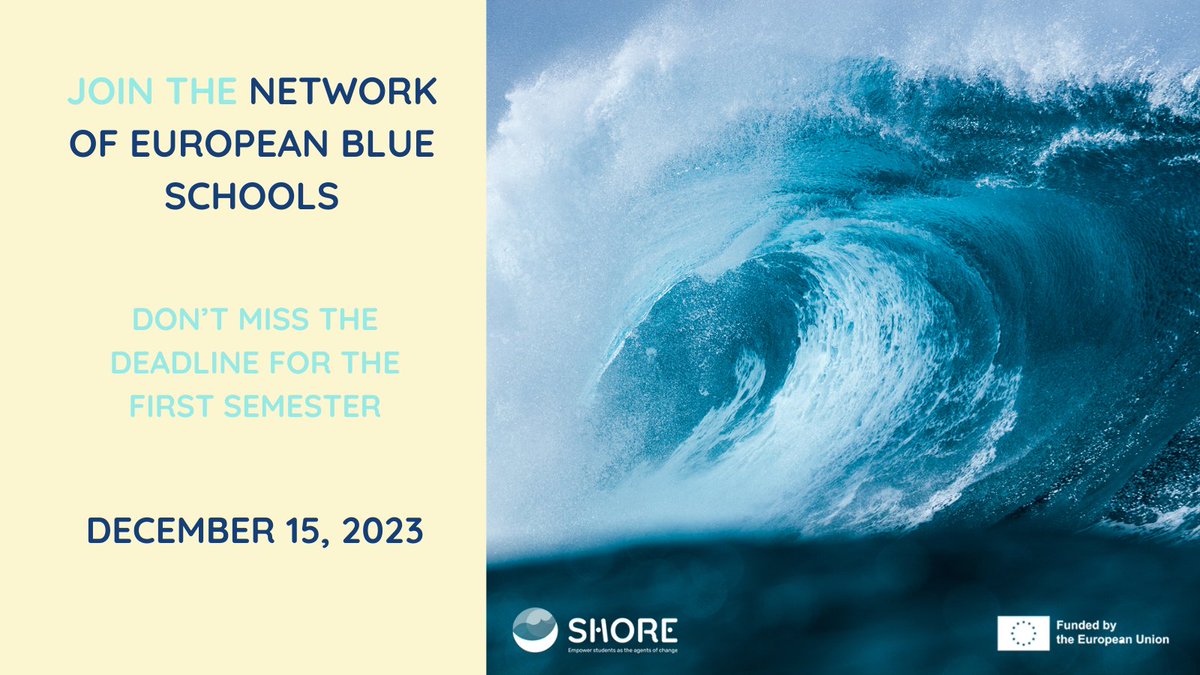 🚨 Don't miss out on the chance to join the  Network of European Blue Schools! Applications are open, and the deadline is approaching fast!

📆 Application Deadline: December 15, 2023

#Horizoneurope #Research #Missionocean #Oceanliteracy #EU4ocean #Youth4Ocean #EUBlueSchools