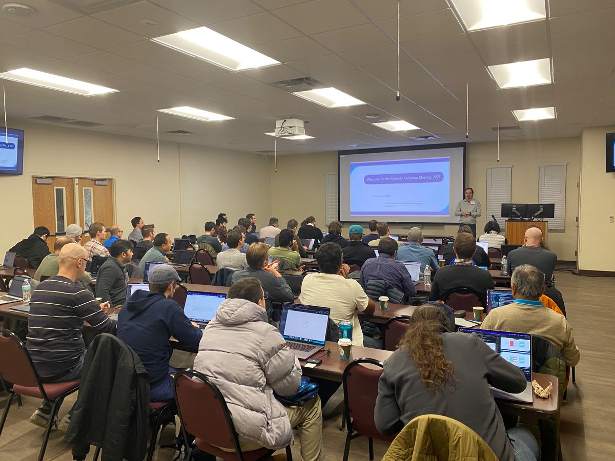 Kokkos User Group meeting starting with full house, 17 institutions, 70 attendees and 30 user presentations
