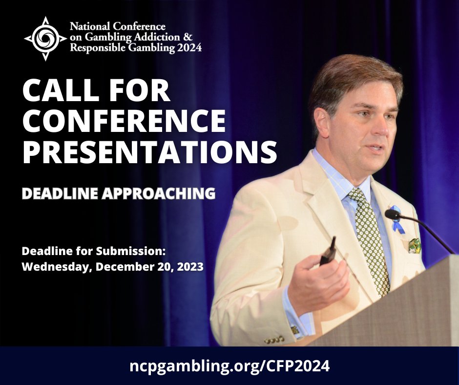 Have you submitted a conference presentation proposal yet? The deadline to submit a proposal for The National Conference on Gambling Addiction & Responsible Gambling 2024 is Wednesday, December 20, 2023. Learn more: ncpgambling.org/CFP2024