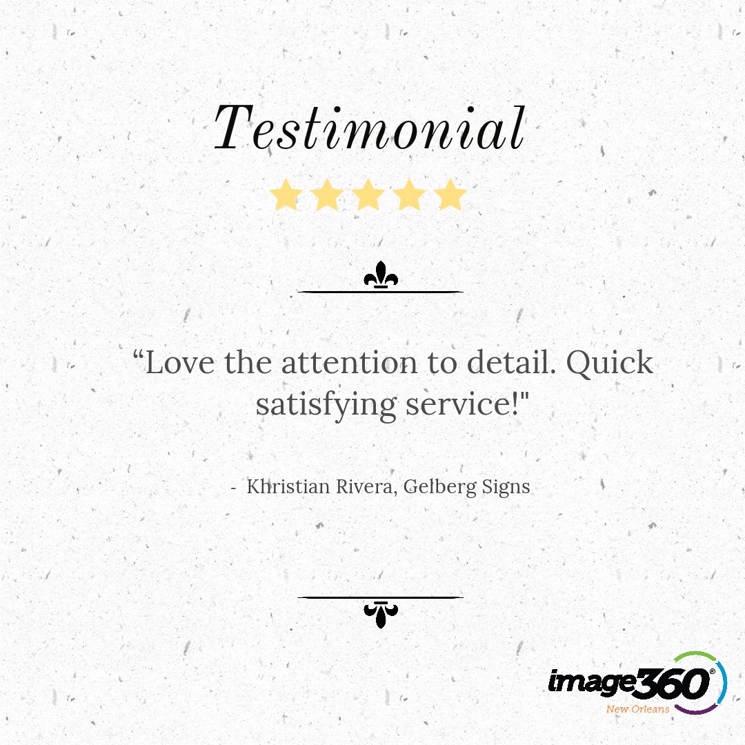 Thank you for all of the kind reviews. We truly appreciate it! 🌟
.
.
.
.
#image360nola #image360 #neworleans #testimonials #tuesdaytestimonial #reviews #5starreviews #signs #graphics #solutions #signage #digitalprint #downtownneworleans