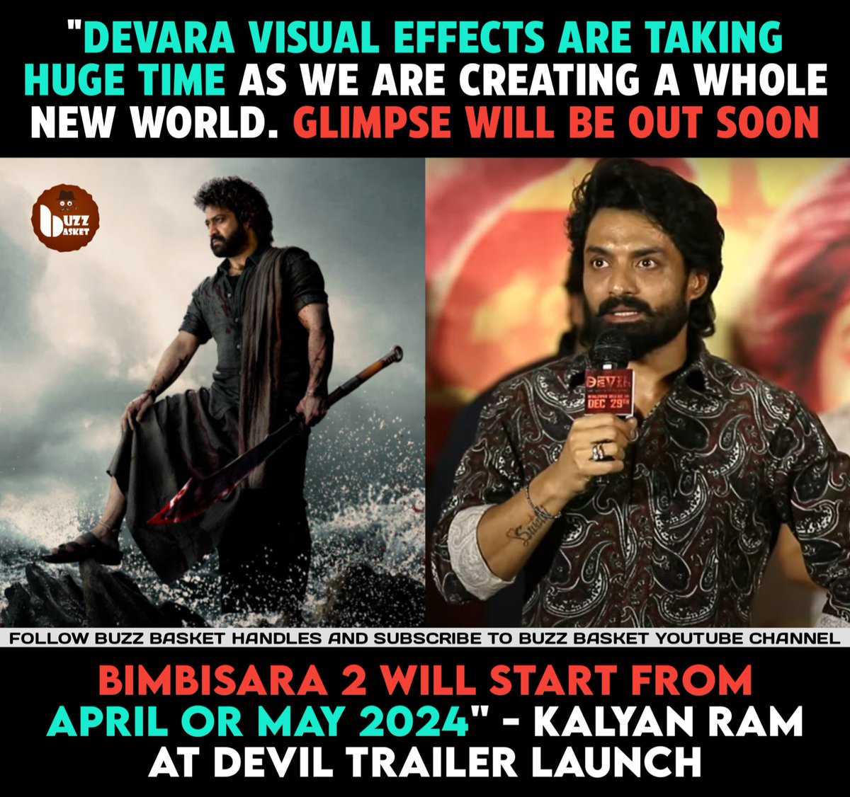 #Devara glimpse will be out soon - #KalyanRam at #DevilTrailer launch.

#NTR #JrNTR #DevaraTeaser #DevilTheMovie