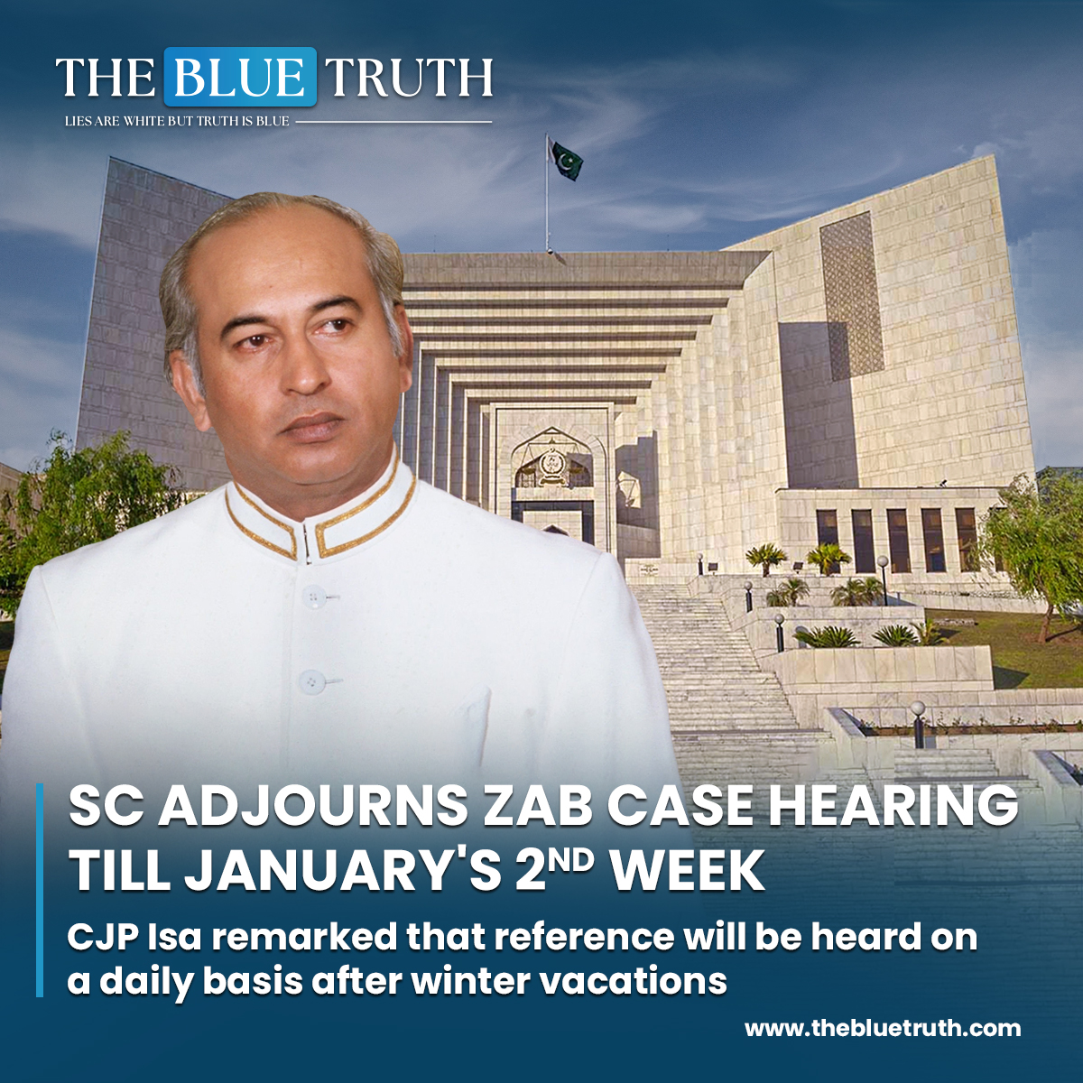 SC adjourns ZAB case hearing till January's 2nd week.
CJP Isa remarked that the reference will be heard daily after winter vacations.

#SupremeCourt #ZulfikarAliBhutto #PresidentialReference #CJPQaziFaezIsa #PakistanLaw #tbt #TheBlueTruth