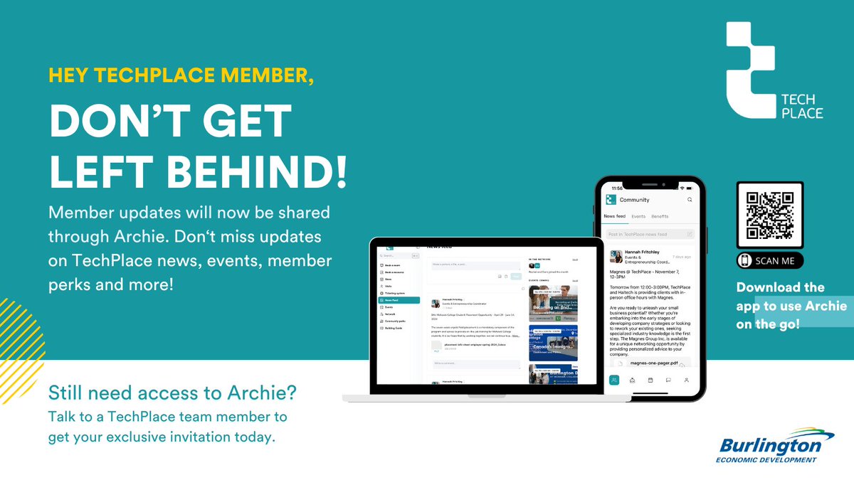 TechPlace (@techplaceburl) on Twitter photo Hey TechPlace member! 
#DYK that member updates will now be shared through Archie? 
Make sure to check your account regularly so you don't miss updates on TechPlace news, events, member perks and more! 
Visit Archie here: archieapp.co/techplace/sign… Hey TechPlace member! 
#DYK that member updates will now be shared through Archie? 
Make sure to check your account regularly so you don't miss updates on TechPlace news, events, member perks and more! 
Visit Archie here: archieapp.co/techplace/sign…