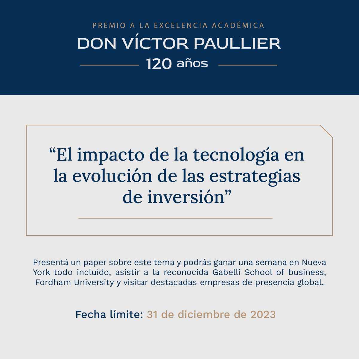 VPaullierCia's tweet photo. 🏆Quedan pocos días para postularte al Premio a la excelencia académica "Don Víctor Paullier" 120 años.

 🔹Dirigido a estudiantes de grado o postgrado 🧑‍🎓

 🔹Hasta el 31/12 tenés la oportunidad de aplicar para ganar una experiencia única y transformadora.

🔹Conocé más 👉https://t.co/HwLLM0p3Nn