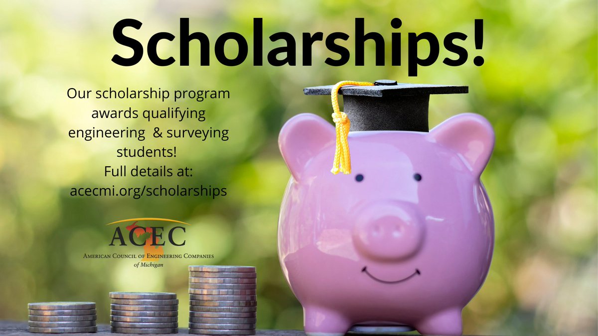 SCHOLARSHIPS! ACEC plans to award $20,000, divided between approx 5 deserving students! If your engineering or surveying firm hires interns share this info with them! App deadline is Jan 5.  acecmi.org/scholarships.h… #scholarship #scholarships #engineeringstudent