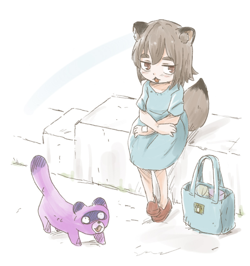 1girl raccoon ears animal ears raccoon tail tail bag dress  illustration images