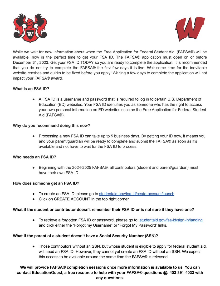 Westside Counseling (@counseling4whs) on Twitter photo Here's an important message from <a href="/CounselDr/">Vicki Londer</a> about <a href="/FAFSA/">Federal Student Aid</a> opening and FSA ID. #WeAreWestside #rollside Here's an important message from <a href="/CounselDr/">Vicki Londer</a> about <a href="/FAFSA/">Federal Student Aid</a> opening and FSA ID. #WeAreWestside #rollside