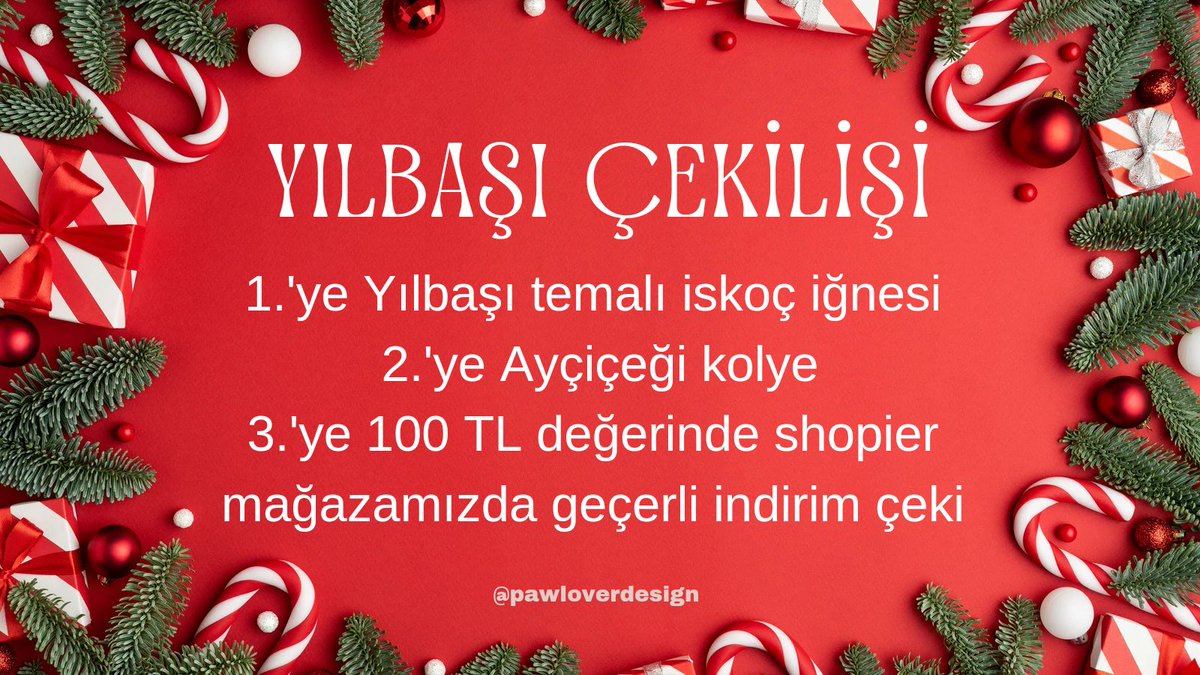 ☃️ YILBAŞI ÇEKİLİŞİ ☃️
Çekilişe katılım koşulları:
🌟 Bu hesabı ve <a href="/Pawloverdesign/">Pawlover Design</a> hesabını takip etmek
🌟 Yorumlara 1 arkadaşınızı etiketlemek (ne kadar yorum o kadar şans)
🌟 Bu twite rt yapmak
Çekiliş 20 Aralık Çarşamba günü açıklanacaktır. 🌲
Herkese bol şans 🥰