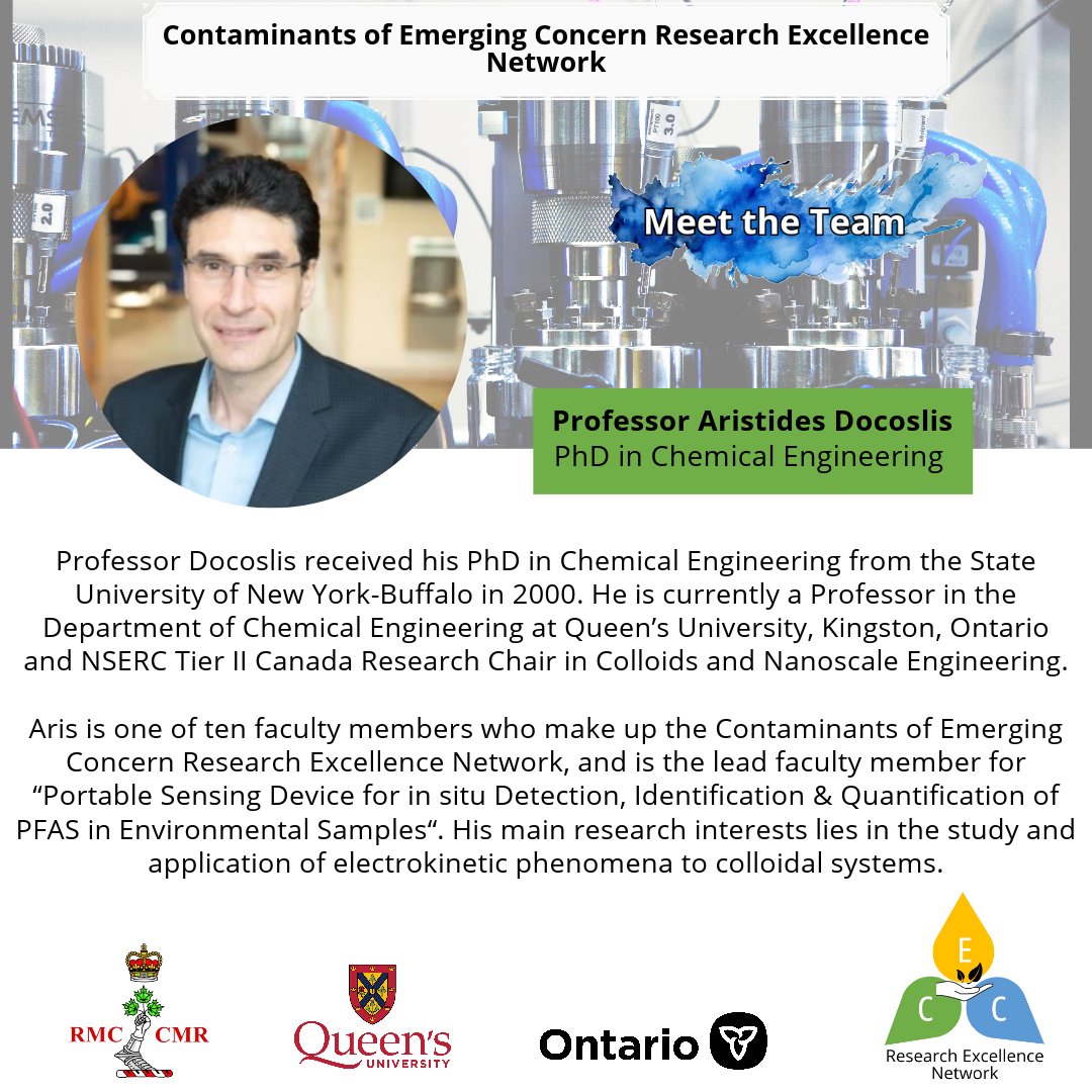 Meet the brilliant minds that make up the Contaminants of Emerging Concern Research Excellence Network (CEC-REN)✨ Get to know who's behind the research and innovation. First, we have Prof Docoslis! For more info about his team's research, check it out here: Home | Docoslis Lab