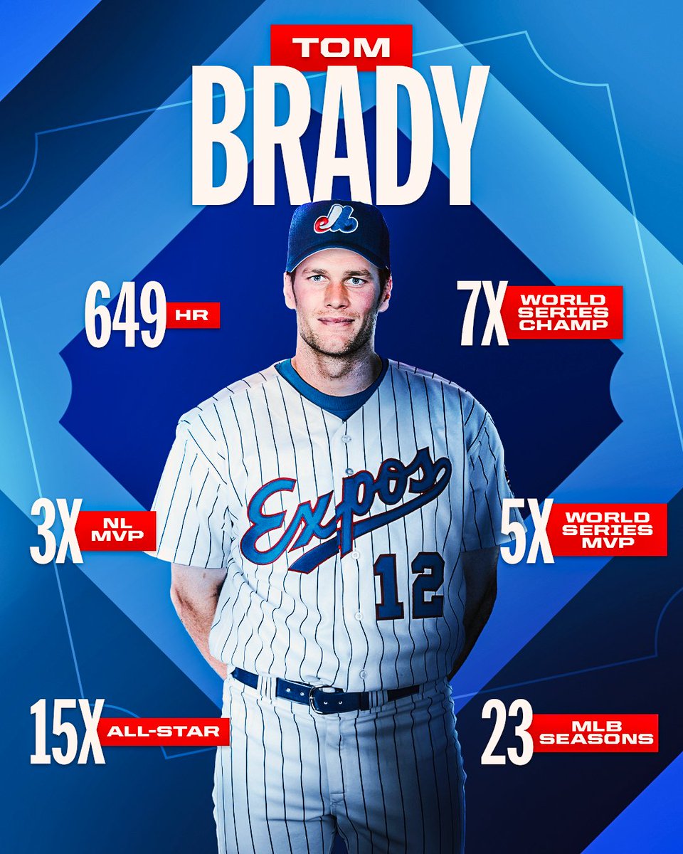 Welcome to the Bradyverse. @Topps created a world in which Tom Brady, who was drafted by the Expos, played an entire MLB career. Can you imagine this?! 🤣 #BradyDay