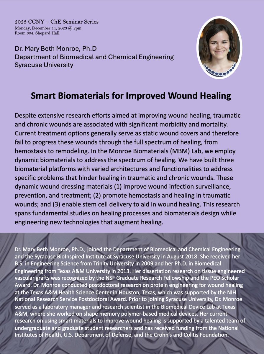 The CCNY ChE Department was excited to have Prof. Mary Beth Monroe close out the fall semester's Seminar series!