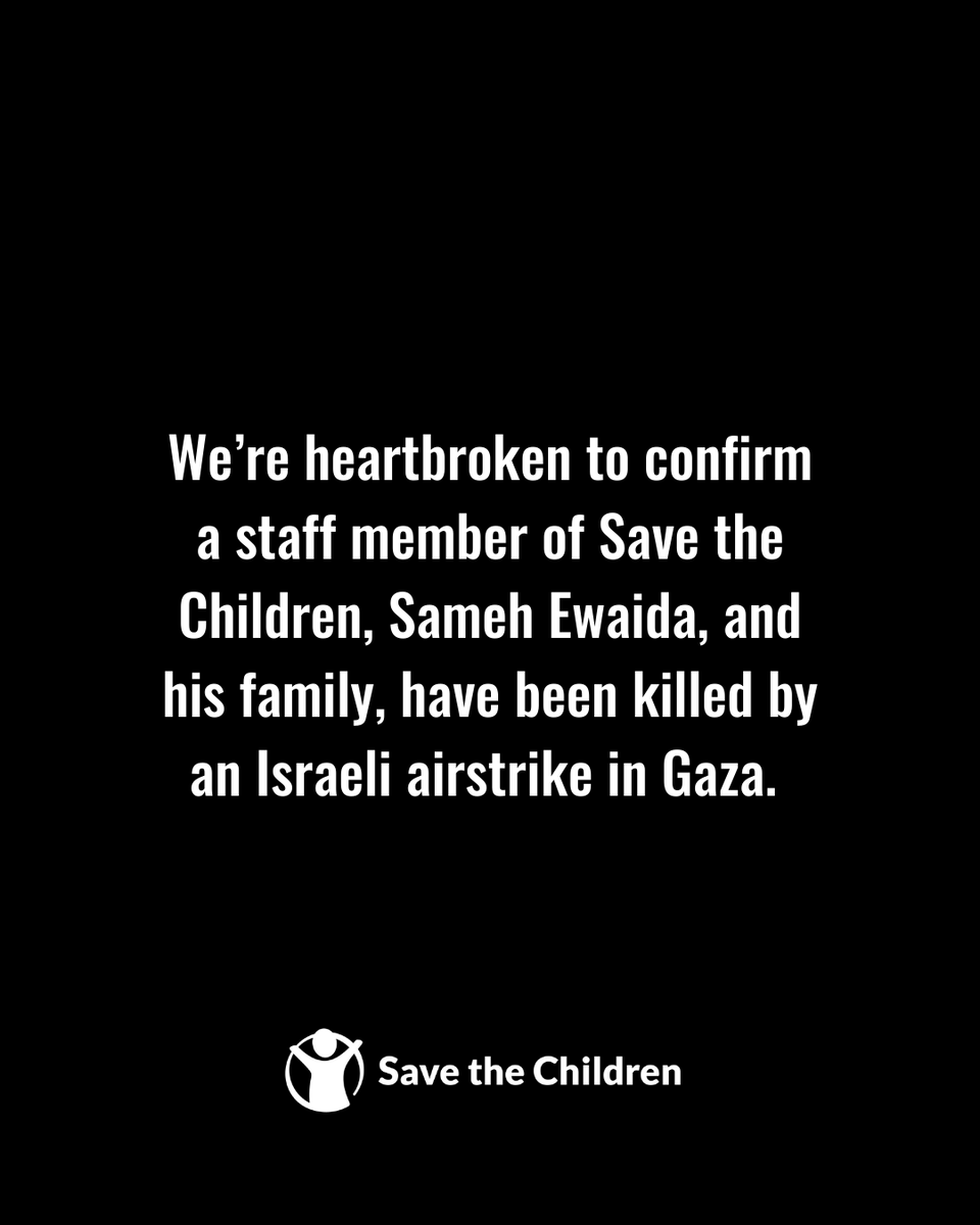 It is with profound sadness we confirm that a staff member of Save the Children and his family have been killed by an Israeli airstrike in Gaza. Sameh Ewaida, 39, had been with Save the Children since 2019. He was the proud father of four children, Mohammad (12), Heba (11),…