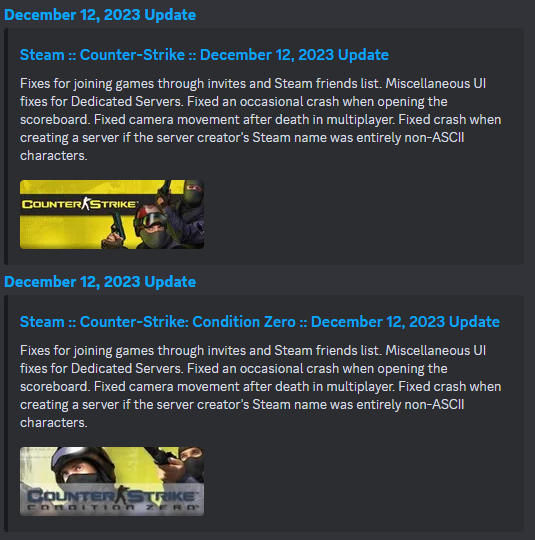 Ozzny on X: Valve just released patch notes for CS 1.6