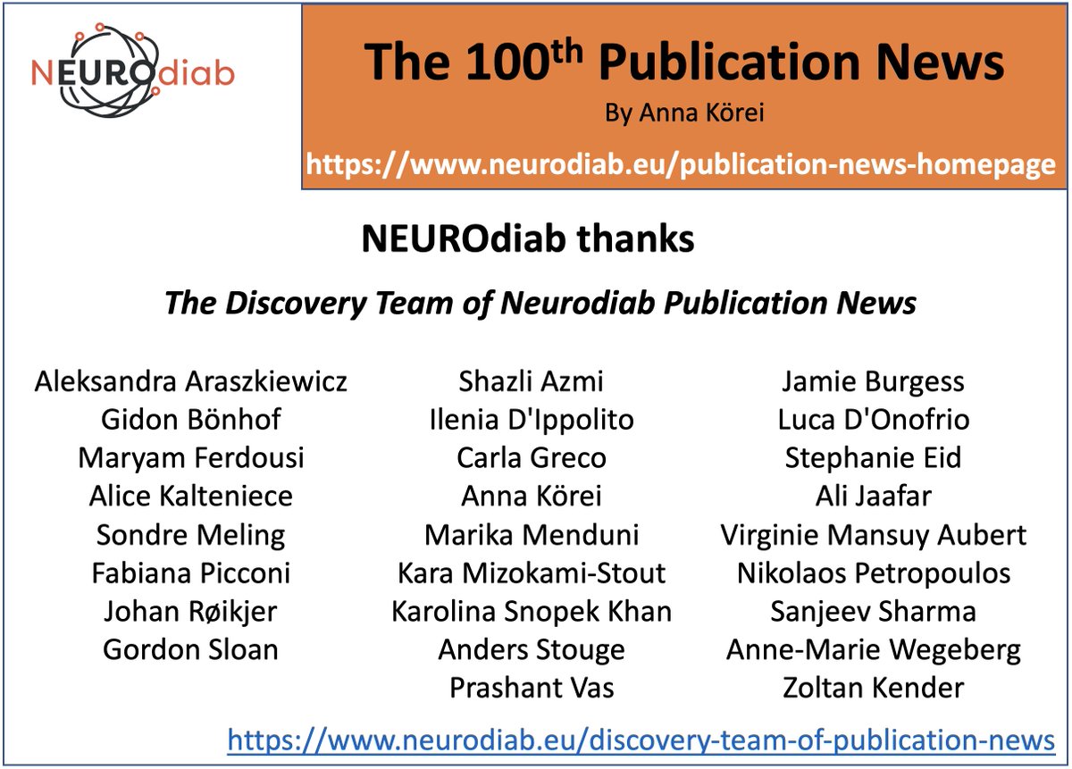NEUROdiab thanks the 26 Members of the Discovery Team in the occasion of the 100th Publication News (neurodiab.eu/publication-ne…)