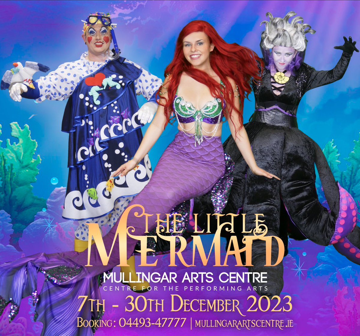 Week 2 of this years Pantomime The Little Mermaid is starting tomorrow night Wednesday 13th at 7pm. Do you have your tickets yet?? If not BOOK NOW to join us under the Sea 🧜‍♀️🎄🌊🐠 Tickets: €20/€16 Booking & Info: mullingarartscentre.ie/index.php/revi… | 044 934 7777