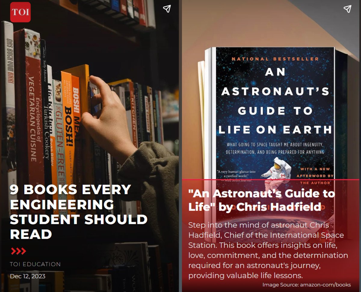 Thanks <a href="/timesofindia/">The Times Of India</a>! 
An Astronaut's Guide to Life on Earth - order here: tinyurl.com/3zeth2x4