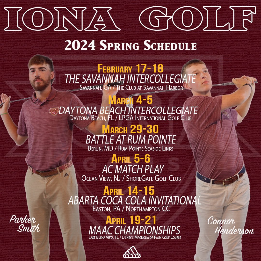 MARK YOUR CALENDARS!!

Iona Golf announces the spring 2024 schedule! Gaels will look to carry their end of the fall season success into 2024!!

#GaelNation #MAACGolf