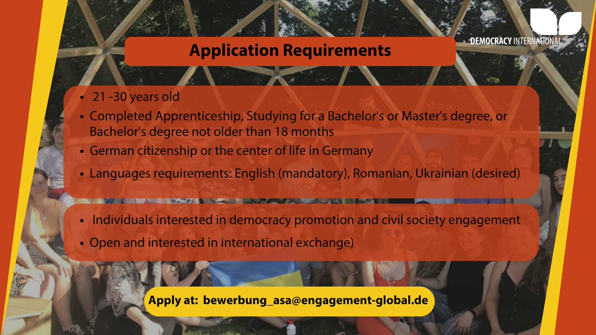 🇬🇧:
Are you convinced of the importance of citizen participation and dialogue for social cohesion in Europe? Do you enjoy getting to know new perspectives?🤝

Then apply now at:
 asa.engagement-global.de/bewerbung.html
You can find the project description here:
 asa.engagement-global.de/projekt-detail…