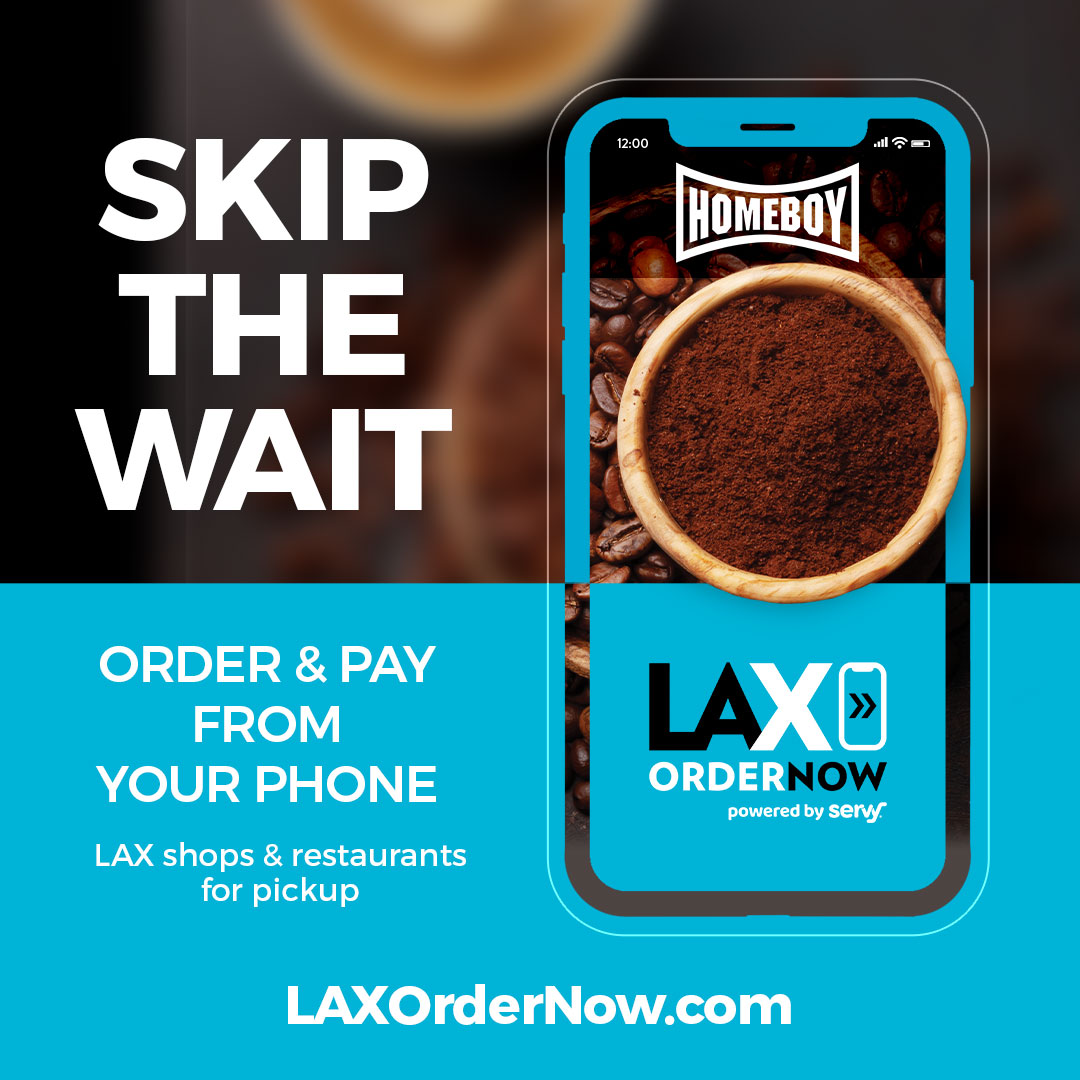 Use LAXOrderNow for quick food and beverage pick-up or delivery to select gates. LAXOrderNow.com for details.