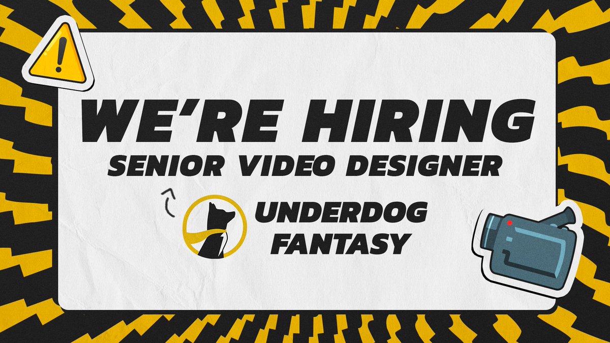 ⚠️ We're Hiring! ⚠️ Senior Video Designer 📹 Come work with me and our awesome design team. Happy to answer any questions about my experience at @UnderdogFantasy grnh.se/07a9ee445us