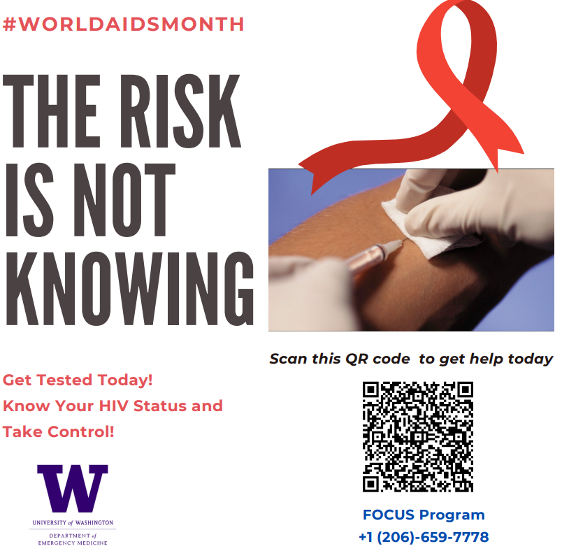 December is National HIV/AIDS Awareness Month, a time to raise awareness and encourage testing. Scan the QR code to get started below. #hivawarenessmonth #knowyourstatus @UWashEM