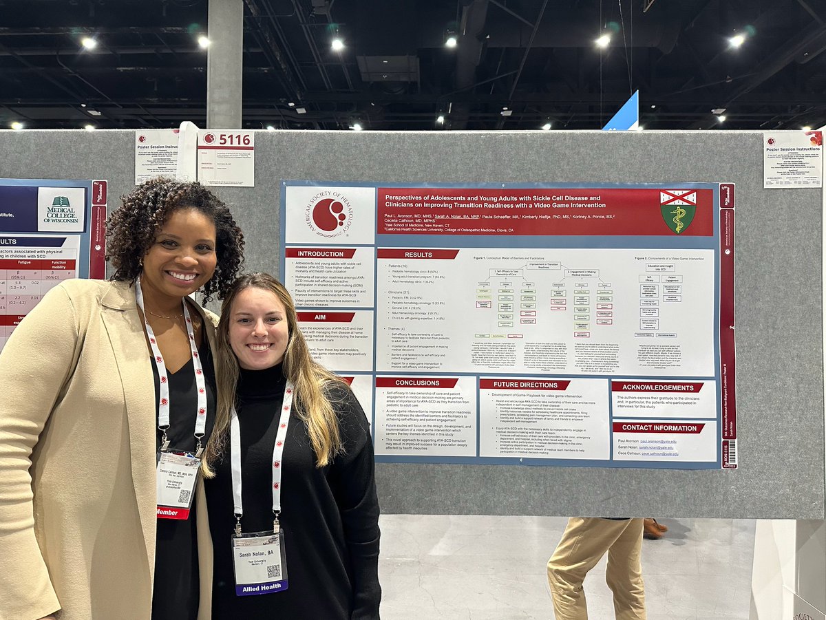 Yale Cancer Center (@yalecancer) on Twitter photo .<a href="/cececalhounMD/">Dr Cece Calhoun</a> & <a href="/Sara_A_Nolan/">SaraNolan</a> present #ASH23 on the perspectives of patients with #SickleCellDisease #SCD & clinicians on the transition from pediatric to adult care, and development of a video game intervention to support the transition. <a href="/SmilowCancer/">Smilow Cancer Hospital</a> <a href="/YaleHematology/">YaleHematology</a> <a href="/YaleMed/">Yale School of Medicine</a> .<a href="/cececalhounMD/">Dr Cece Calhoun</a> & <a href="/Sara_A_Nolan/">SaraNolan</a> present #ASH23 on the perspectives of patients with #SickleCellDisease #SCD & clinicians on the transition from pediatric to adult care, and development of a video game intervention to support the transition. <a href="/SmilowCancer/">Smilow Cancer Hospital</a> <a href="/YaleHematology/">YaleHematology</a> <a href="/YaleMed/">Yale School of Medicine</a>