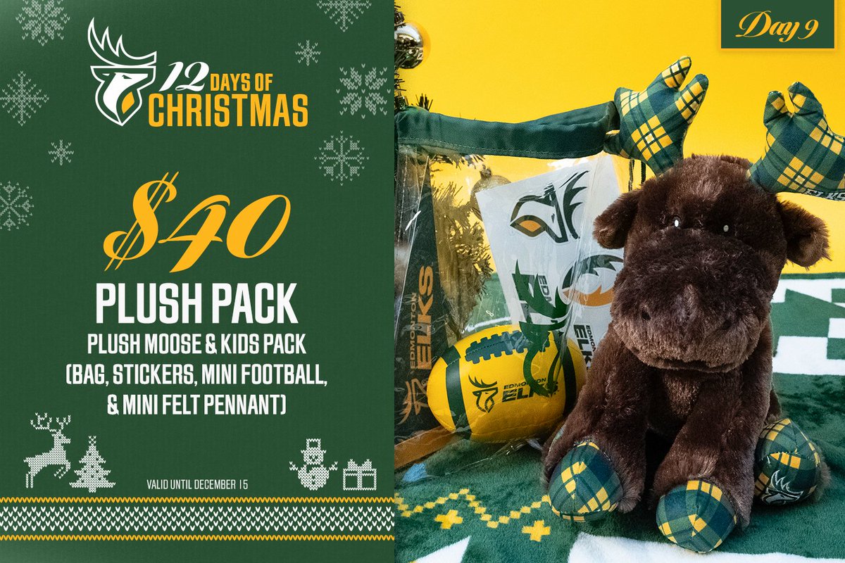 Day 9 of 12 🎁 Plush Pack | shop.goelks.com/products/edmon… #OurTeamOurCity #GoElks #CFL #12DaysofChristmas
