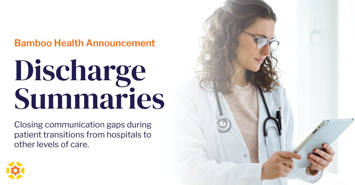 ICYMI: Bamboo Health launched Discharge Summaries, an enhancement to the Pings platform! Discharge Summaries offers seamless access to discharge information right inside the unified Pings platform. Read our press release to learn more: bit.ly/47SAjIz