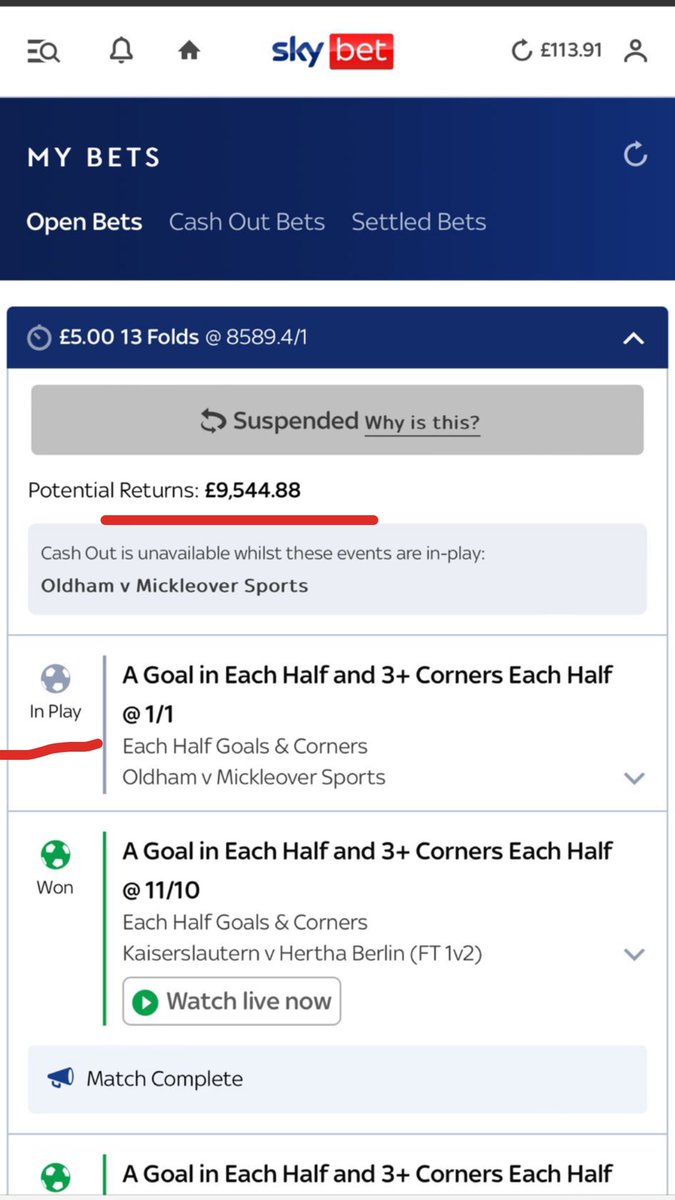 RyanMcMul98's tweet image. @SkyBet refusing to pay out full winnings on bet at the weekend. Voiding the oldham game. @OfficialOAFC have provided me with the full footage of the game and it has clearly won. Emailed @SkyBet with the full footage and timestamps and my account has been swiftly suspended.