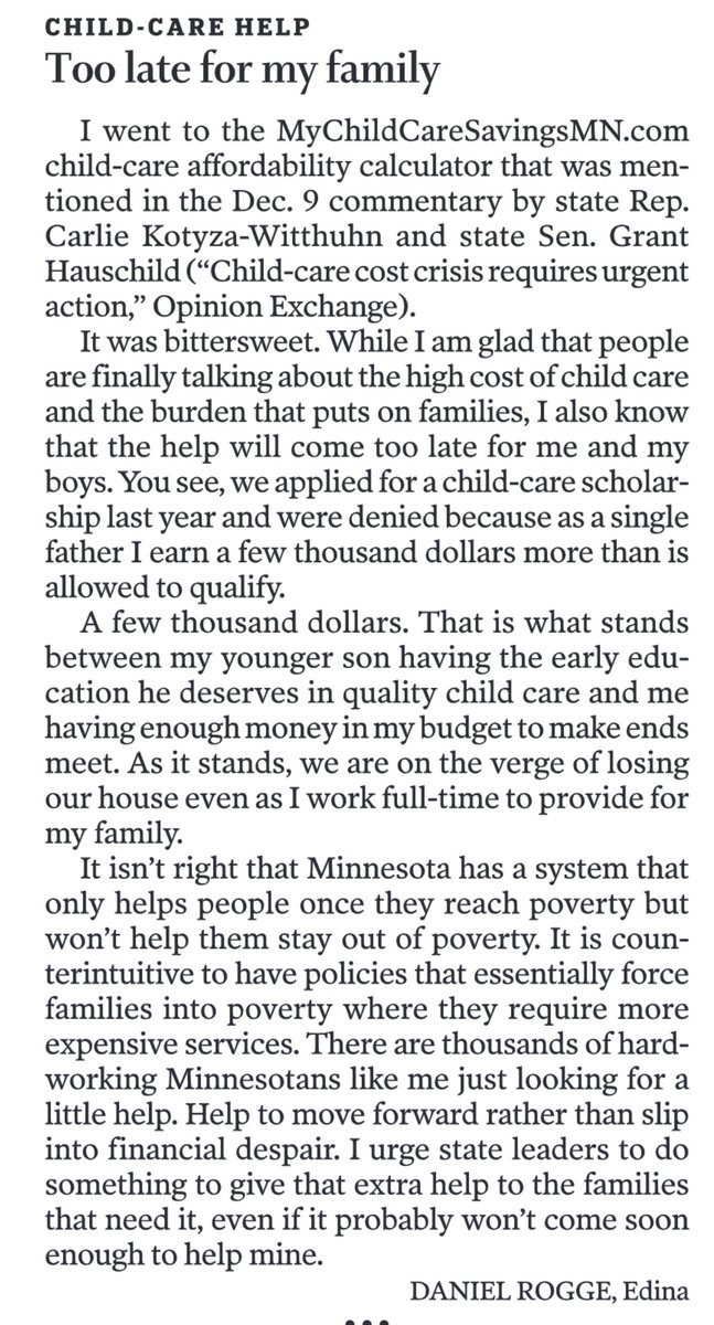 ChildCare7pct's tweet photo. Heart-breaking letter-to-the-editor: #mnleg  @KariDziedzic @melissahortman @carlieforhouse @grant_hauschild @LisaDemuthMN @Senmarkjohnson @davepinto @rephassan @JuliaEColeman @JimJoyMN @SamSencerMura @DrAliceMann @MaryKunesh9 @mhwiklund @NathanCoulter @LizLeeMN  @epmurphymn https://t.co/EArAQgJ2Ca